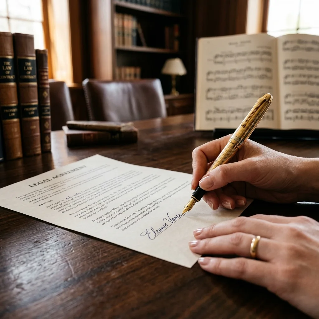 Derechos de autor musical — balanza de justicia y música
